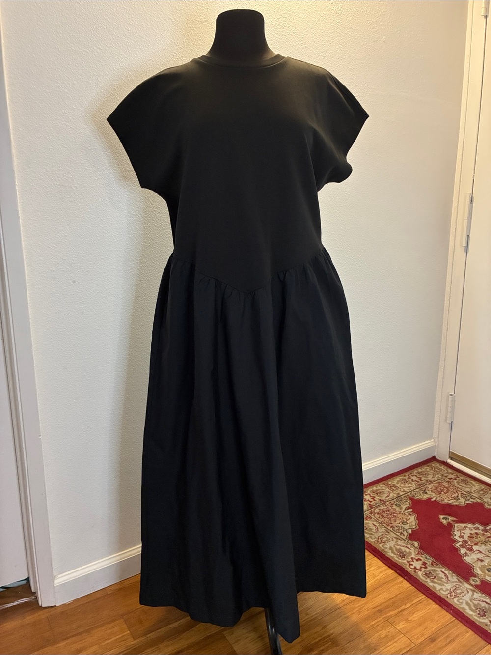 AllSaints Black Organic Cotton Maxi Dress w/Gathered Skirt & Pockets Size 10